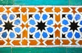 Azulejos de Al Andalus. Mosaico ÃÂ¡rabe. Azulejos de Sevilla. Azulejos ÃÂ¡rabes de EspaÃÂ±a. Alcazar de Sevilla Royalty Free Stock Photo