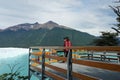 Japanese tourists at the observation deck at Perito Moreno Glacier in the Los Glaciares National Park Royalty Free Stock Photo