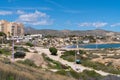 El Campello Spain view near La Iletta and tower with purple lamp posts