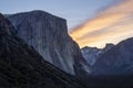 El Capitan as seen from Yosemite Valley Tunnel View and sunrise in the morning, California Royalty Free Stock Photo