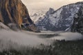 El Capitan and Half Dome over foggy valley, Yosemite National Park Royalty Free Stock Photo