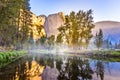 El Capitan reflecting in a lake in the morning short after sunrise