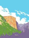 El Capitan From Wawona Tunnel on State Highway 41 in Yosemite National Park California WPA Art Deco Poster Royalty Free Stock Photo