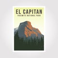 el capitan in yosemite vintage poster illustration design, yosemite travel print national park design