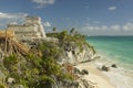 El Castillo is pictured in Mayan ruins of Ruinas de Tulum (Tulum Ruins) in Quintana Roo, Yucatan Peninsula, Mexico. Royalty Free Stock Photo