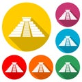 El Castillo pyramid in Chichen Itza flat icon, color icon with long shadow
