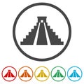 El Castillo pyramid in Chichen Itza flat icon, 6 Colors Included