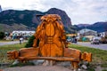 Wooden sculpture in a village El Chalten within Los Glaciares National Park Royalty Free Stock Photo