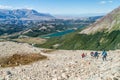 EL CHALTEN, ARGENTINA - MARCH 11, 2015: Tourists hiking near Laguna de los Tres lake in National Park Los Glaciares