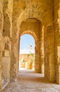 The walk in portico of El Jem amphitheater in El Djem Royalty Free Stock Photo