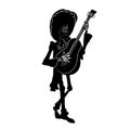 Dia de los muertos guitarist character. Black and white isolated silhouette with contour. Vector illustration