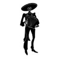 Dia de los muertos ÃÂ¡haracter with accordion. Black and white isolated silhouette with contour. Vector illustration for halloween