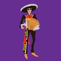 El mariachi skeleton musician. ÃÂ¡haracter with accordion isolated. Dia de los muertos or halloween vector illustration.