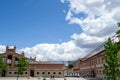 El Matadero de Madrid with evolution clouds in the sky of the Community of Madrid, in Spain