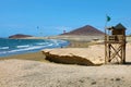 El Medano in Tenerife with Montana Roja Red Mountain and beach on the background Royalty Free Stock Photo
