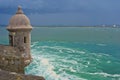 El morro sentry box, bay of san juan, puerto rico. Royalty Free Stock Photo