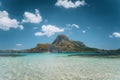 El Nido bay, beautiful Cadlao island, ocean blue lagoon and trip boat on sunny holiday day, Palawan, Philippines