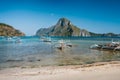 El Nido bay with island hopping boats. Cadlao island in background, Palawan, Philippines Royalty Free Stock Photo