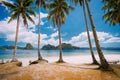 El Nido Beach Paradise: Pinagbuyutan Island with palm trees. Palawan, Philippines