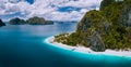 El Nido, Palawan, Philippines. Aerial drone shot of Ipil beach located on Pinagbuyutan Island. Amazing white sand