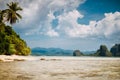 El Nido, Palawan, Philippines. Scenic tropical landscape of shallow lagoon, sandy beach with palm trees. Exotic islands Royalty Free Stock Photo