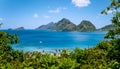 El Nido, Palawan, Philippines. Yacht boat in the sea bay near Las Cabanas beach. Rocky mountains in background Royalty Free Stock Photo