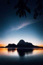 El Nido silhouette of beautiful Cadlao Island in dusk light after sunset in Palawan Island, Philippines Royalty Free Stock Photo