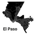 El Paso city map, United States. Municipal administrative borders, black and white area map with rivers and roads, parks and