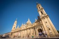 El Pilar basilica wide angle with blurred tourists Royalty Free Stock Photo