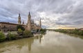 El Pilar cathedral and the Ebro river in Zaragoza Royalty Free Stock Photo