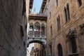 El Pont del Bisbe - Bridge of Bishop in the Gothic Neighborhood of Barcelona, Spain Royalty Free Stock Photo