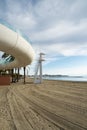 El Postiguet beach playa with modern pedestrian white brid