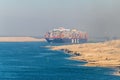 Traffic on the Suez Canal in Egypt - vessel ship MSC Maya Royalty Free Stock Photo