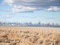 El Saler beach and views to Valencia stowage cranes Royalty Free Stock Photo