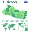 El Salvador detailed map and flag. El Salvador on world map