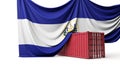 El Salvador flag draped over a commercial shipping container. 3D Rendering