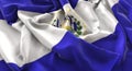 El Salvador Flag Ruffled Beautifully Waving Macro Close-Up Shot