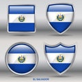 El Salvador Flag in 4 shapes collection with clipping path