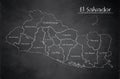 El Salvador map administrative division separates regions and names individual region, design card blackboard chalkboard