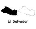 El Salvador Country Map. Black silhouette and outline isolated on white background. EPS Vector