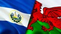 El Salvador and Welsh flags. 3D Waving flag design. El Salvador Welsh flag, picture, wallpaper. El Salvador vs Welsh image,3D Royalty Free Stock Photo