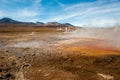 El Tatio, Atacama, Chile. Active geysers comes out of the ground. Hot vapor erupting activity, thick flume of steam.