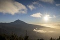 el teide in the clouds at sunset tenerife Royalty Free Stock Photo