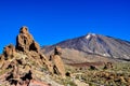 El Teide volcano, The Finger of God, Roques de Garcia and tourists Royalty Free Stock Photo