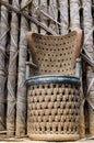 Elaborate African wood carved chair at traditional Fon`s palace in Bafut, Cameroon, Africa Royalty Free Stock Photo