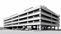 Elaborate Black And White Rendering Of A Parking Garage Car