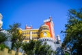 Elaborate bright coloful Pena castle on a sunny day