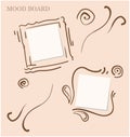 Elaborate calligraphic and floral motives light pink color mood board template
