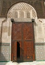 Elaborate carved wooden door to the Bou Inania madrasa in Fez, M Royalty Free Stock Photo