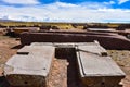 Elaborate carving in megalithic stone at Puma Punku, part of the Tiwanaku archaeological complex, a UNESCO world heritage site Royalty Free Stock Photo